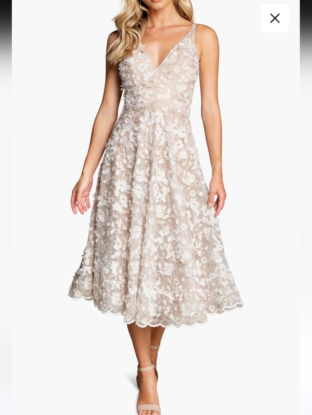 Dress the Population Elisa Ivory Floral Sequin Embellished Midi Dress